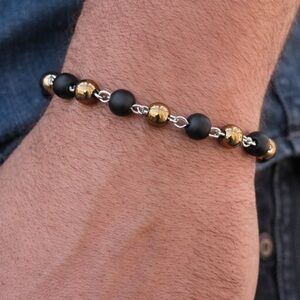 Matte Black and Golden Beaded Bracelet